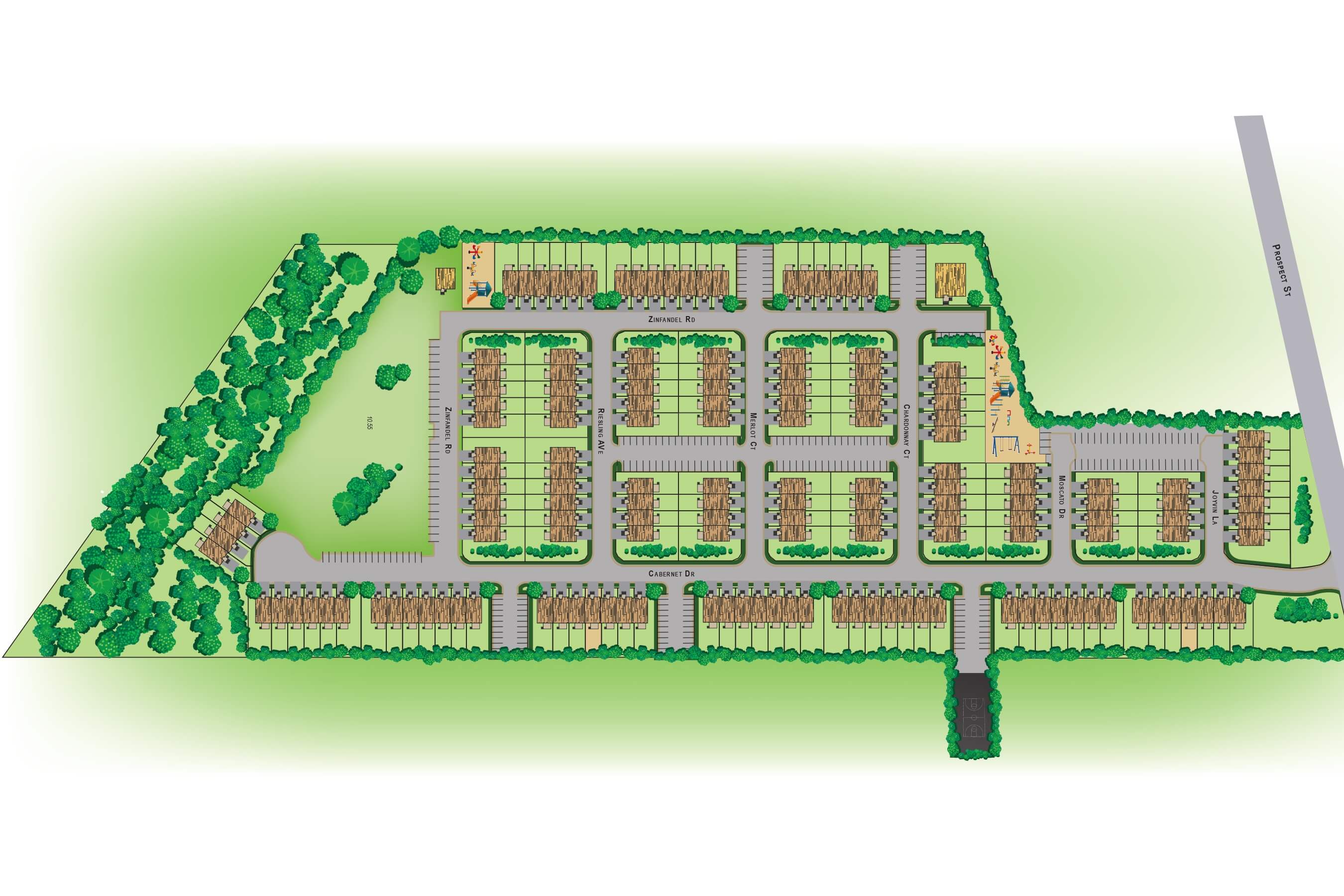 Prospect Vines site plan showing 165-unit layout